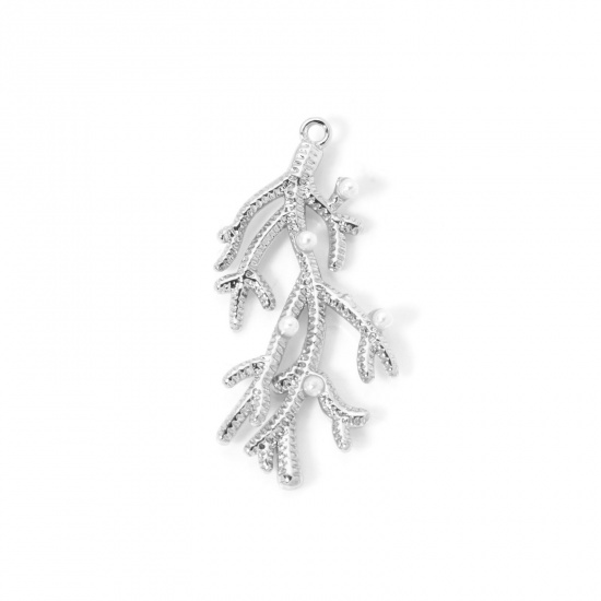 Изображение 1 Piece Brass Charms Platinum Plated Coral Cubic Zirconia 3.5cm x 1.7cm