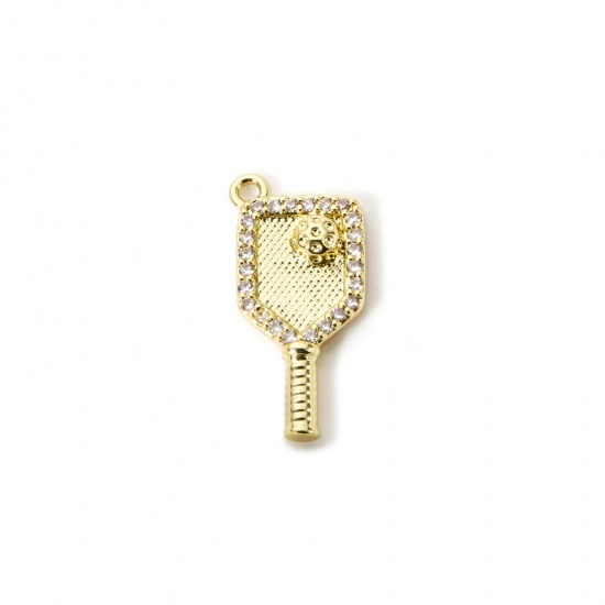 Изображение 1 Piece Brass Charms 18K Gold Plated Racket Micro Pave 19mm x