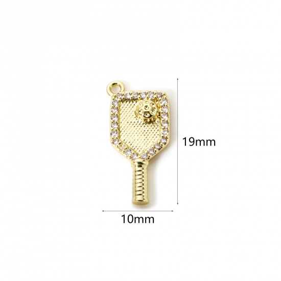 Изображение 1 Piece Brass Charms 18K Gold Plated Racket Micro Pave 19mm x