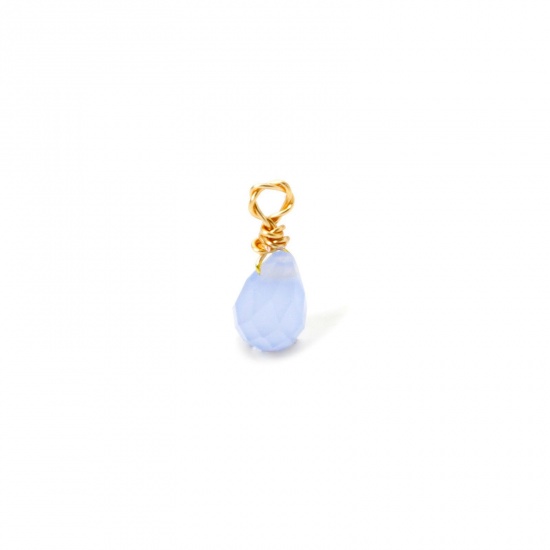 Picture of 2 PCs Eco-friendly PVD Vacuum Plating 304 Stainless Steel Mini Charms Gold Plated Light Blue Drop Faceted 10mm x 4mm