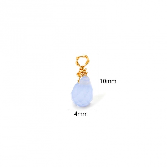 Picture of 2 PCs Eco-friendly PVD Vacuum Plating 304 Stainless Steel Mini Charms Gold Plated Light Blue Drop Faceted 10mm x 4mm