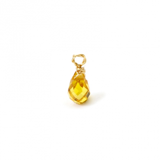 Picture of 2 PCs Eco-friendly PVD Vacuum Plating 304 Stainless Steel Mini Charms Gold Plated Yellow Drop Faceted 10mm x 4mm