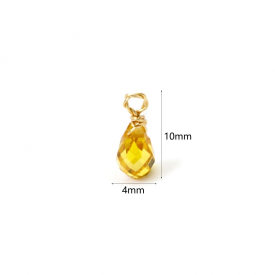 Picture of 2 PCs Eco-friendly PVD Vacuum Plating 304 Stainless Steel Mini Charms Gold Plated Yellow Drop Faceted 10mm x 4mm