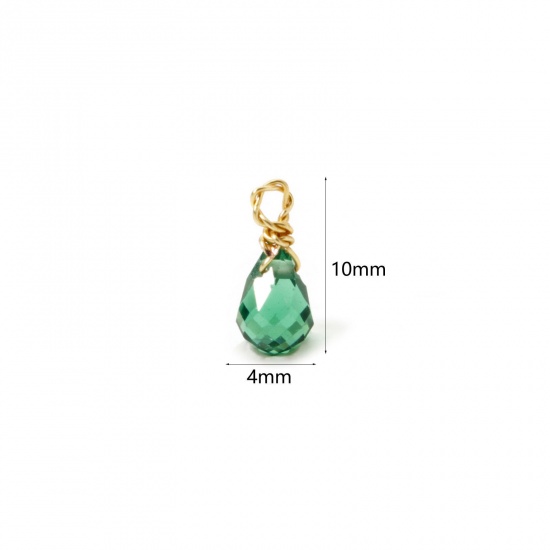 Picture of 2 PCs Eco-friendly PVD Vacuum Plating 304 Stainless Steel Mini Charms Gold Plated Green Drop Faceted 10mm x 4mm