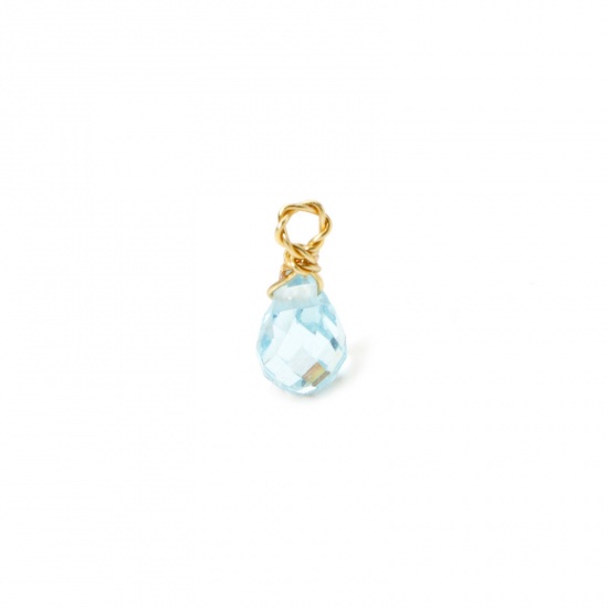 Picture of 2 PCs Eco-friendly PVD Vacuum Plating 304 Stainless Steel Mini Charms Gold Plated Light Blue Drop Faceted 10mm x 4mm