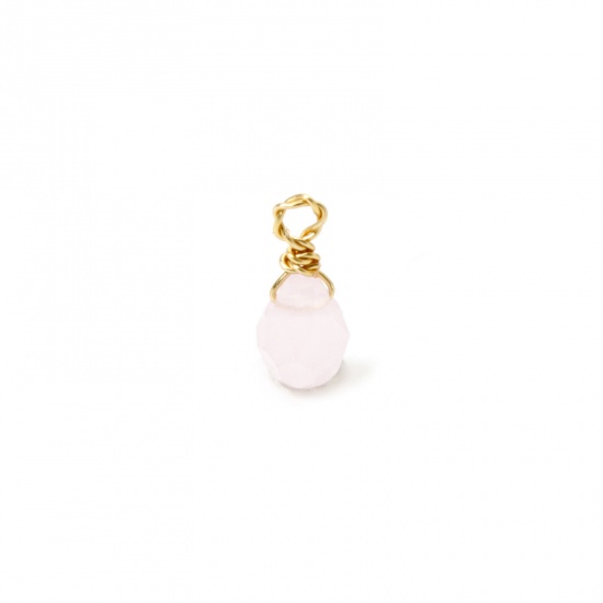 Picture of 2 PCs Eco-friendly PVD Vacuum Plating 304 Stainless Steel Mini Charms Gold Plated Light Pink Drop Faceted 10mm x 4mm