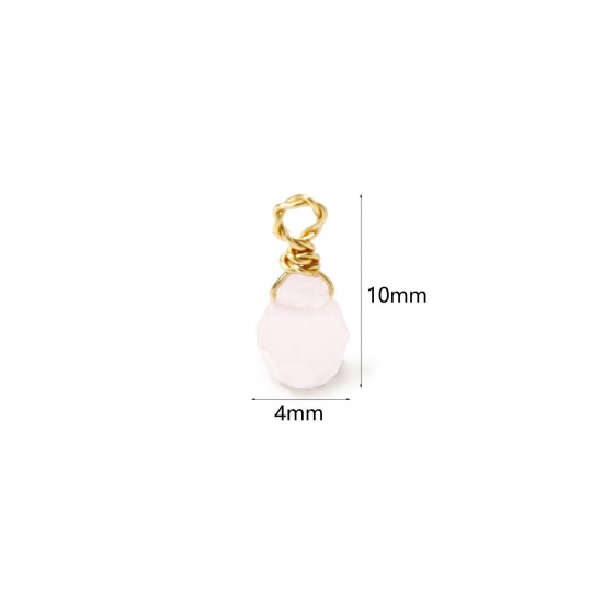 Picture of 2 PCs Eco-friendly PVD Vacuum Plating 304 Stainless Steel Mini Charms Gold Plated Light Pink Drop Faceted 10mm x 4mm