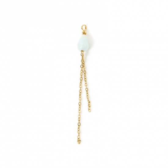 Imagen de 2 Unidades Recubrimiento al Vacío PVD Ecológico 304 Acero Inoxidable Hecho a Mano Colgantes Gota Chapado en Oro de 18K Azul Claro Panícula Sección 4.5cm x 0.4cm