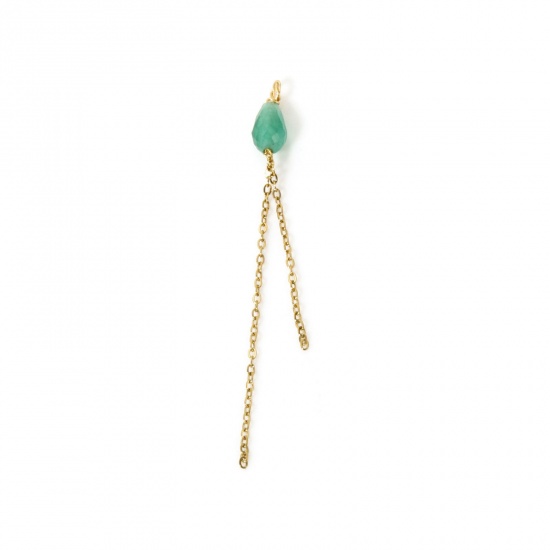 Imagen de 2 Unidades Recubrimiento al Vacío PVD Ecológico 304 Acero Inoxidable Hecho a Mano Colgantes Gota Chapado en Oro de 18K Verde Panícula Sección 4.5cm x 0.4cm
