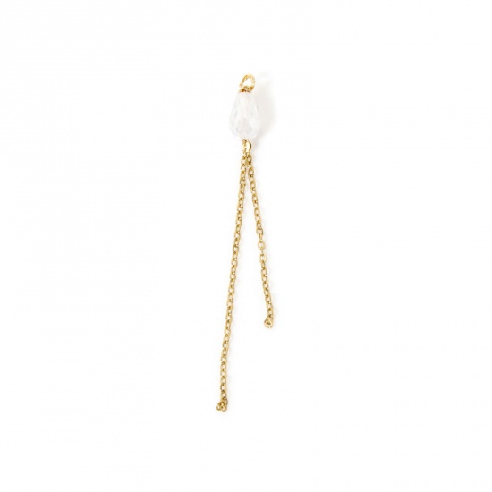 Imagen de 2 Unidades Recubrimiento al Vacío PVD Ecológico 304 Acero Inoxidable Hecho a Mano Colgantes Gota Chapado en Oro de 18K Blanco Panícula Sección 4.5cm x 0.4cm