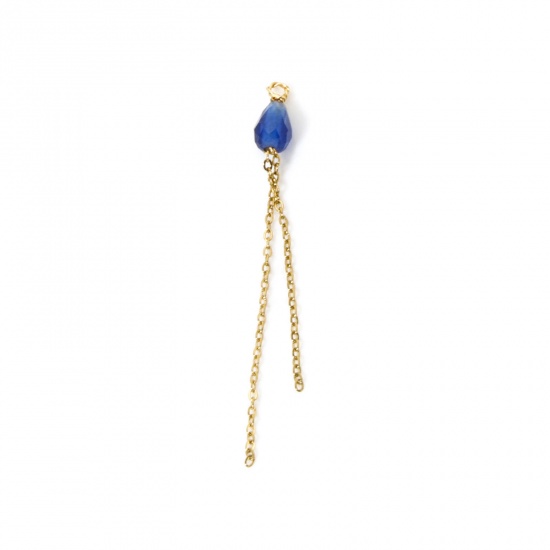 Imagen de 2 Unidades Recubrimiento al Vacío PVD Ecológico 304 Acero Inoxidable Hecho a Mano Colgantes Gota Chapado en Oro de 18K Azul Oscuro Panícula Sección 4.5cm x 0.4cm