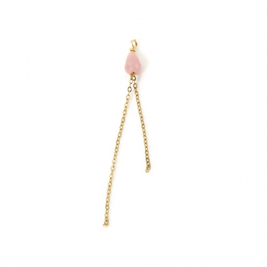 Imagen de 2 Unidades Recubrimiento al Vacío PVD Ecológico 304 Acero Inoxidable Hecho a Mano Colgantes Gota Chapado en Oro de 18K Rosado Panícula Sección 4.5cm x 0.4cm