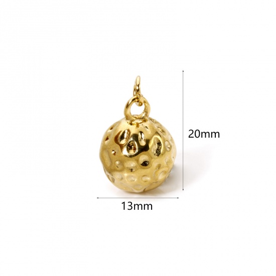 Picture of 1 Piece Eco-friendly PVD Vacuum Plating 304 Stainless Steel Sport Charms 18K Real Gold Plated Golf Ball 3D 20mm x 13mm