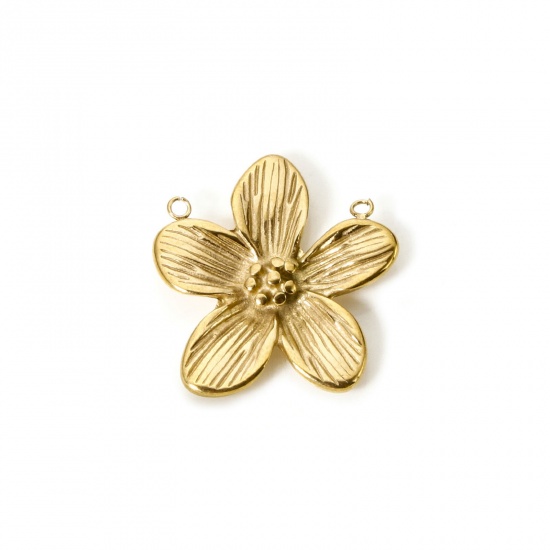 Imagen de 1 Unidad Recubrimiento al Vacío PVD Ecológico 304 Acero Inoxidable Colección Flora Conectores Dijes Colgantes Chapado en Oro de 18K Flor 25mm x 24mm