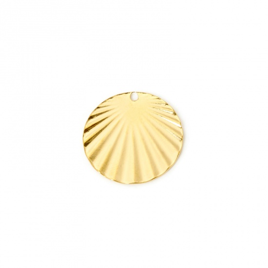 Image de 2 Pcs Breloques en 304 Acier Inoxydable Revêtement sous Vide PVD Respectueux de l'Environnement Rond Plaqué Or Véritable 18K 18mm Dia.