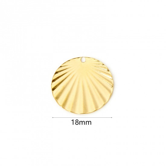 Image de 2 Pcs Breloques en 304 Acier Inoxydable Revêtement sous Vide PVD Respectueux de l'Environnement Rond Plaqué Or Véritable 18K 18mm Dia.