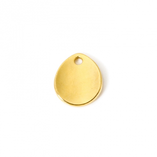 Image de 2 Pcs Breloques en 304 Acier Inoxydable Revêtement sous Vide PVD Respectueux de l'Environnement Goutte d'Eau Plaqué Or Véritable 18K 16mm x 13mm
