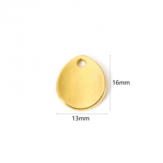 Image de 2 Pcs Breloques en 304 Acier Inoxydable Revêtement sous Vide PVD Respectueux de l'Environnement Goutte d'Eau Plaqué Or Véritable 18K 16mm x 13mm