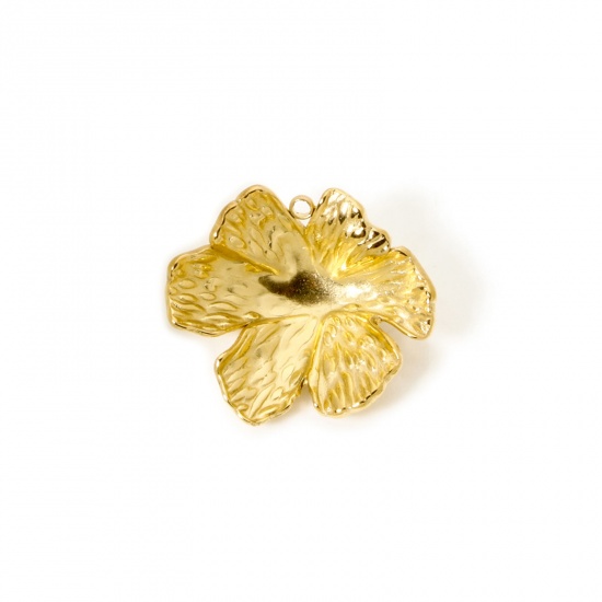 Image de 2 Pcs Breloques en 304 Acier Inoxydable Revêtement sous Vide PVD Respectueux de l'Environnement Collection Végétale Fleur Plaqué Or Véritable 18K 25mm x 23mm