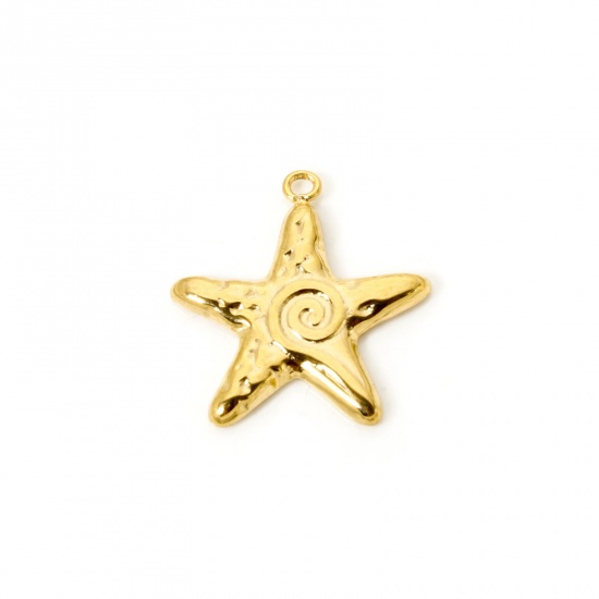 Bild von 1 Stück Umweltfreundliche PVD-Vakuumbeschichtung 304 Edelstahl Ozean Schmuck Charms Seesterne 18K Echtgold plattiert 21mm x 19mm