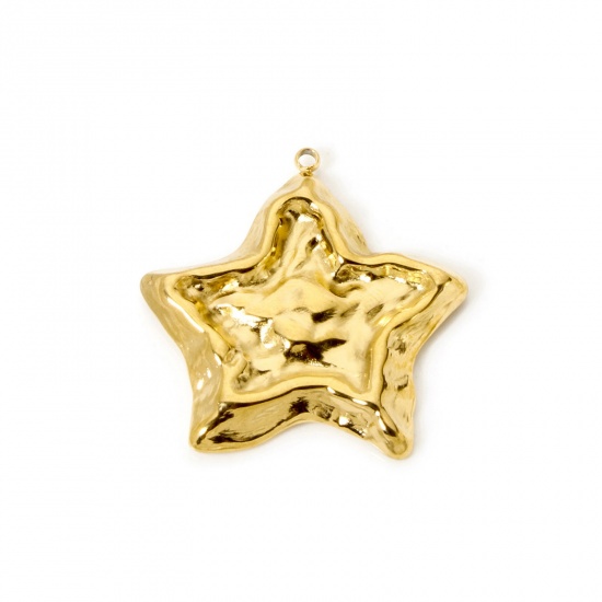 Bild von 1 Stück Umweltfreundliche PVD-Vakuumbeschichtung 304 Edelstahl Anhänger Pentagramm Stern 18K Echtgold plattiert 30mm x 29mm