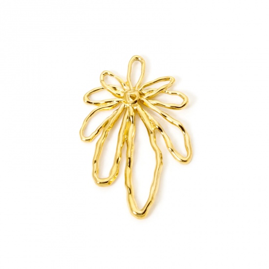 Bild von 1 Stück Umweltfreundliche PVD-Vakuumbeschichtung 304 Edelstahl Flora Kollektion Anhänger Blumen 18K Echtgold plattiert 45mm x 29mm