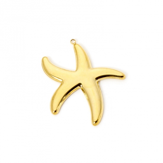 Bild von 1 Stück Umweltfreundliche PVD-Vakuumbeschichtung 304 Edelstahl Ozean Schmuck Anhänger Seesterne 18K Echtgold plattiert 36mm x 35mm