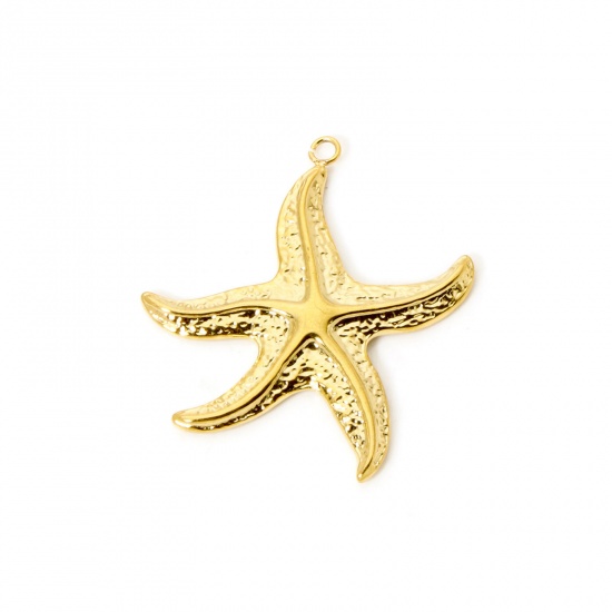 Bild von 1 Stück Umweltfreundliche PVD-Vakuumbeschichtung 304 Edelstahl Ozean Schmuck Anhänger Seesterne 18K Echtgold plattiert 39mm x 35mm