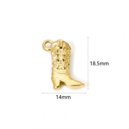 Picture of 1 Piece Eco-friendly PVD Vacuum Plating Waterproof Anti-Tarnish Hypoallergenic 304 Stainless Steel West Cowboy Charms 14K Real Gold Plated Enamel Boots 18.5mm x 14mm