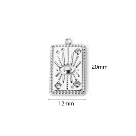Picture of 1 Piece Eco-friendly PVD Vacuum Plating 304 Stainless Steel Religious Charms Silver Tone Rectangle Eye of Providence/ All-seeing Eye 20mm x 12mm