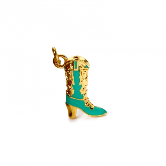 Imagen de 1 Unidad Recubrimiento al Vacío PVD Ecológico 304 Acero Inoxidable Vaquero del Oeste Colgantes Bota 14K Oro Real Chapado Verde (Apta Esmalte 23mm x 15mm