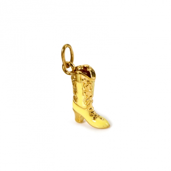 Imagen de 1 Unidad Recubrimiento al Vacío PVD Ecológico 304 Acero Inoxidable Vaquero del Oeste Colgantes Bota 14K Oro Real Chapado Amarillo de Oro (Apta Esmalte 23mm x 15mm