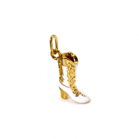 Imagen de 1 Unidad Recubrimiento al Vacío PVD Ecológico 304 Acero Inoxidable Vaquero del Oeste Colgantes Bota 14K Oro Real Chapado Blanco (Apta Esmalte 23mm x 15mm