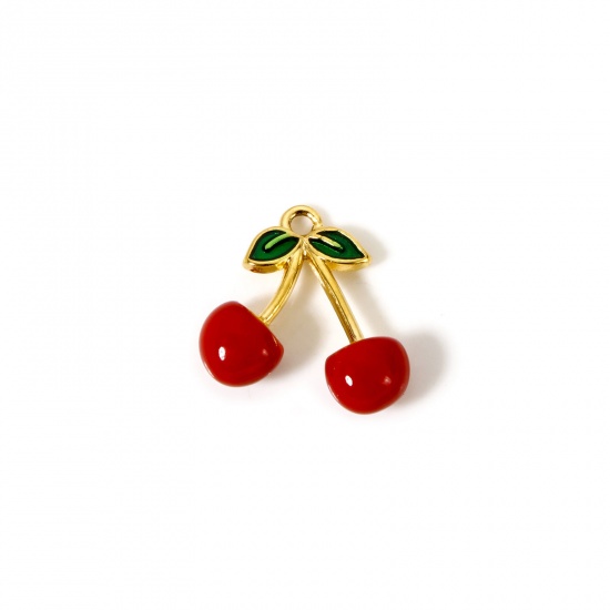 Imagen de 1 Unidad Enchapado al Vacío 304 Acero Inoxidable Colgantes Cereza Chapado en Oro de 18K Rojo (Apta Esmalte 15.5mm x 15mm