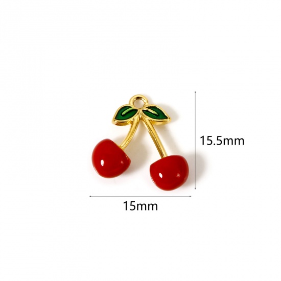 Imagen de 1 Unidad Enchapado al Vacío 304 Acero Inoxidable Colgantes Cereza Chapado en Oro de 18K Rojo (Apta Esmalte 15.5mm x 15mm