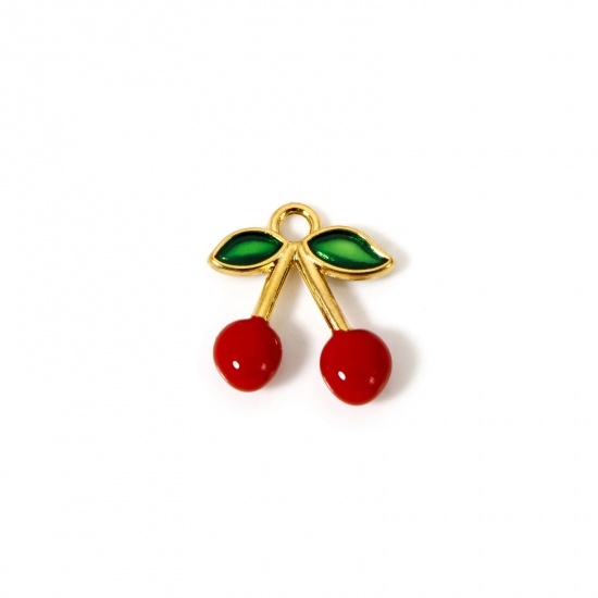 Imagen de 1 Unidad Enchapado al Vacío 304 Acero Inoxidable Colgantes Cereza Chapado en Oro de 18K Rojo (Apta Esmalte 15.5mm x 15mm