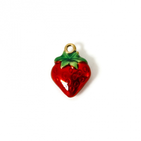 Imagen de 1 Unidad Enchapado al Vacío 304 Acero Inoxidable Colgantes Fresas Chapado en Oro de 18K Rojo (Apta Esmalte 15mm x 11mm