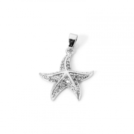 Picture of 2 PCs Eco-friendly Brass Charms Real Platinum Plated Starfish Cubic Zirconia Clear Cubic Zirconia 25mm x 18mm