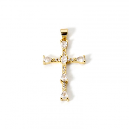 2 Stück Umweltfreundlich Messing Religiös Anhänger 18K Echtgold plattiert Kreuz Klar Kubischer Zirkon 3.6cm x 2cm