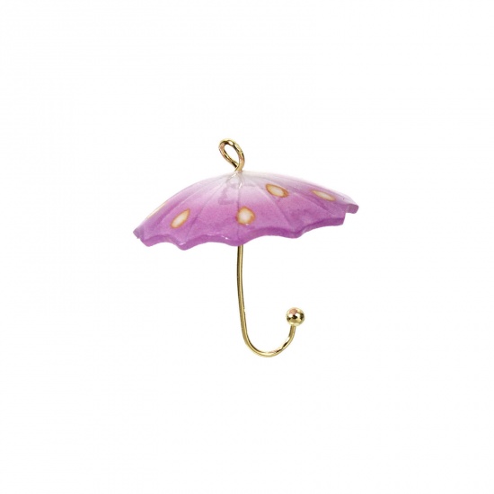 Image de 5 Pcs Breloques Collection de Météo en Laiton & Résine Parapluie 3D Plaqué Or 18K Violet 22mm x 20mm