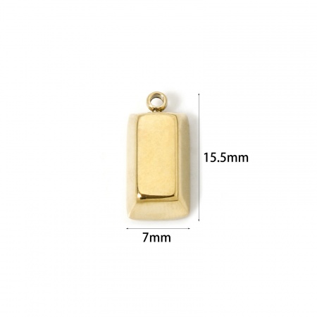 Picture of 2 PCs Eco-friendly PVD Vacuum Plating Waterproof Anti-Tarnish Hypoallergenic 304 Stainless Steel Geometric Charms 14K Real Gold Plated Quadrilateral Smooth Blank 15mm x 7mm