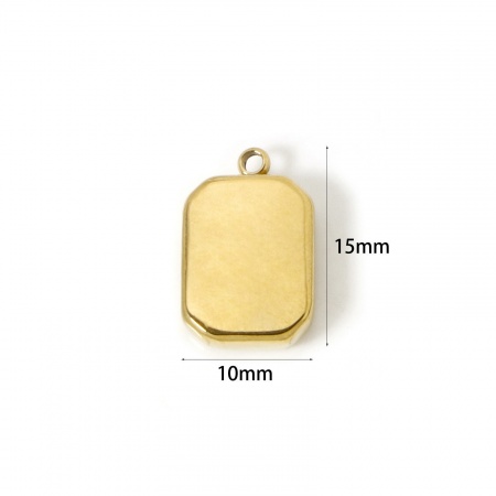 Picture of 2 PCs Eco-friendly PVD Vacuum Plating Waterproof Anti-Tarnish Hypoallergenic 304 Stainless Steel Geometric Charms 14K Real Gold Plated Octagon Smooth Blank 15mm x 10mm