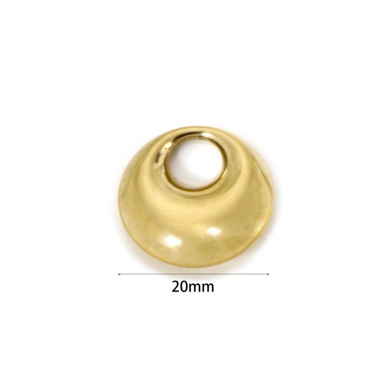 1 個 エコフレンドリー PVD真空メッキ 304ステンレス鋼 チャーム 円形 14Kリアルゴールドメッキ 3D 20mm 直径、 の画像