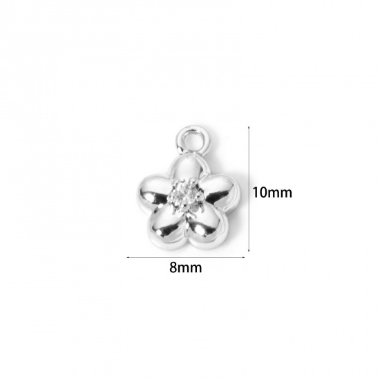 Изображение 2 ШТ Латунь Подвески Платиновым покрытием Цветы Прозрачный Искусственный Циркон 10мм x 8мм