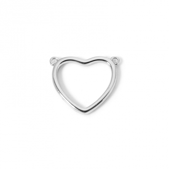 Image de 2 Pcs Connecteurs Pendentifs Breloques La Saint Valentin en Laiton Plaqué Platine Cœur Creux 16mm x 14mm