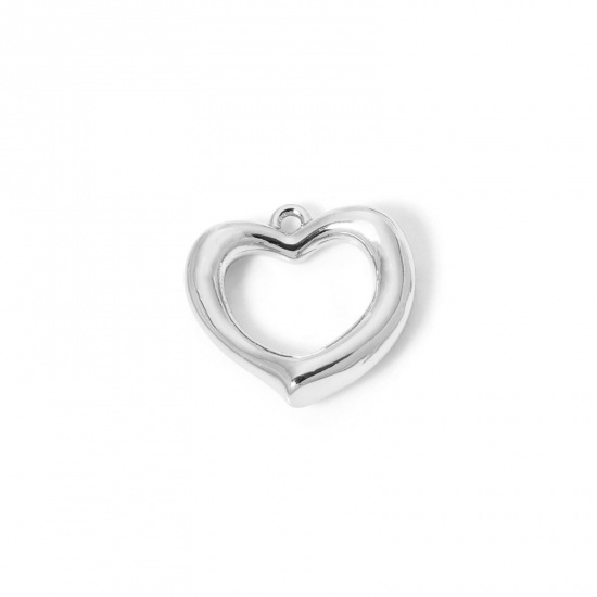 Image de 2 Pcs Breloques La Saint Valentin en Laiton Plaqué Platine Cœur Creux 16mm x 16mm