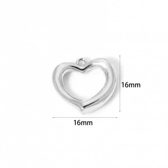 Image de 2 Pcs Breloques La Saint Valentin en Laiton Plaqué Platine Cœur Creux 16mm x 16mm