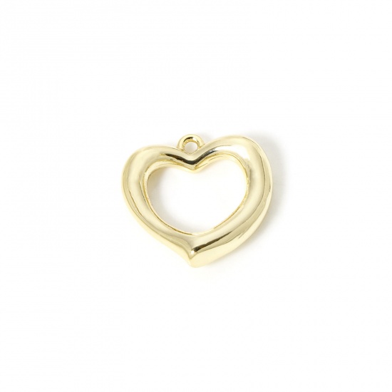 Image de 2 Pcs Breloques La Saint Valentin en Laiton Plaqué Or 18K Cœur Creux 16mm x 16mm
