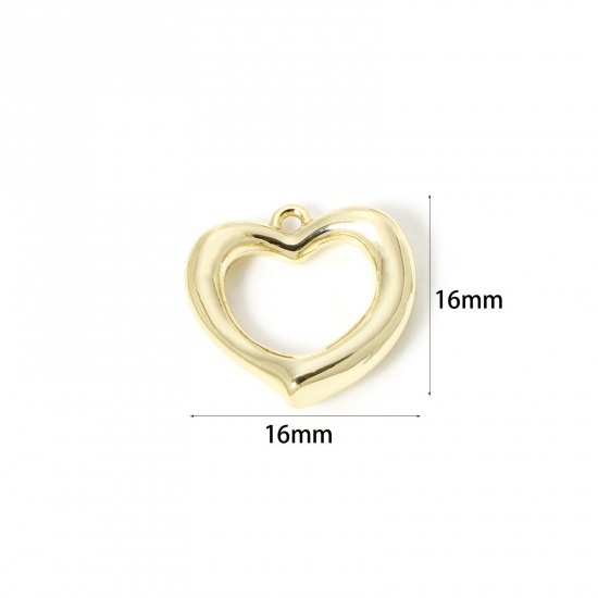Image de 2 Pcs Breloques La Saint Valentin en Laiton Plaqué Or 18K Cœur Creux 16mm x 16mm