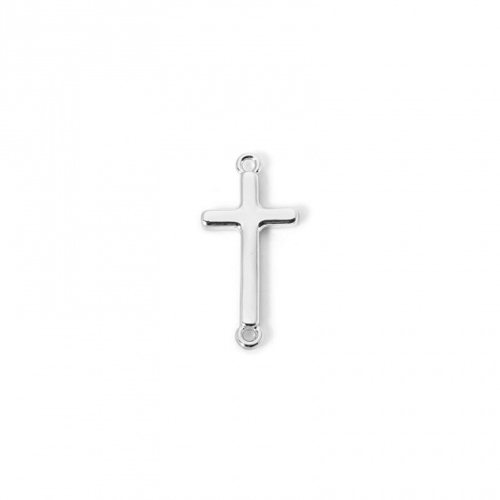Picture of 2 PCs Brass Religious Connectors Charms Pendants Platinum Plated Cross 19mm x 9mm